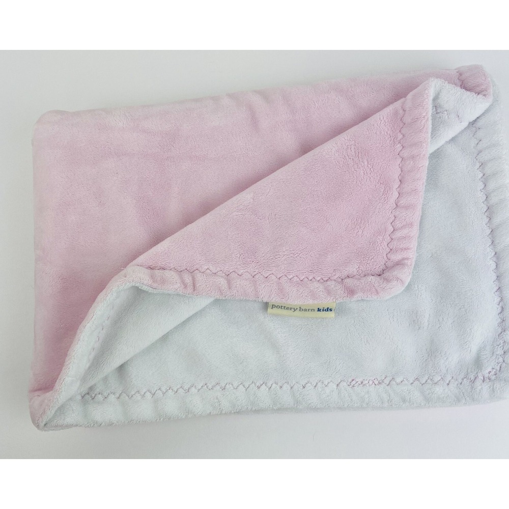 Pottery Barn Kids Pink White Zig Zag Stitch Trim Soft Baby Blanket Lovey Plush
